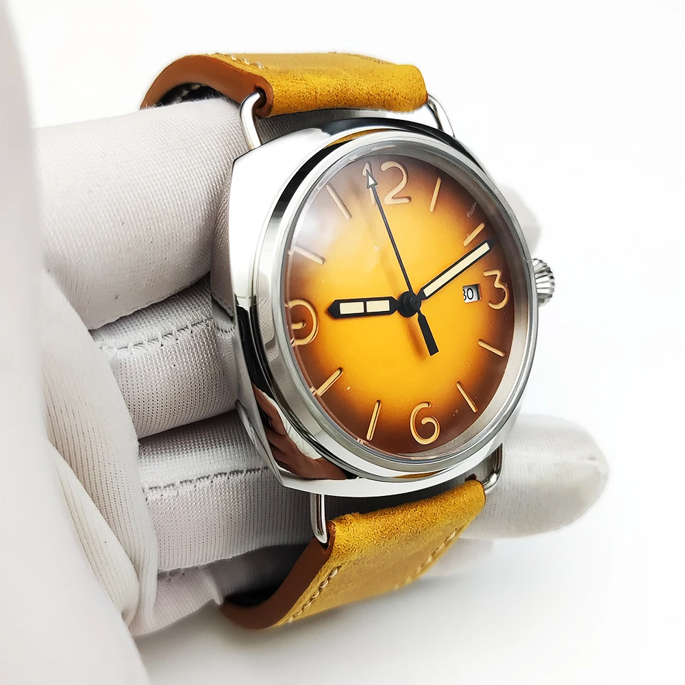 Часы мужские механические коричневые, роскошные винтажные японские наручные часы-авиаторы NH35 с автоматическим механическим режимом, супер яркий свет, 45 мм