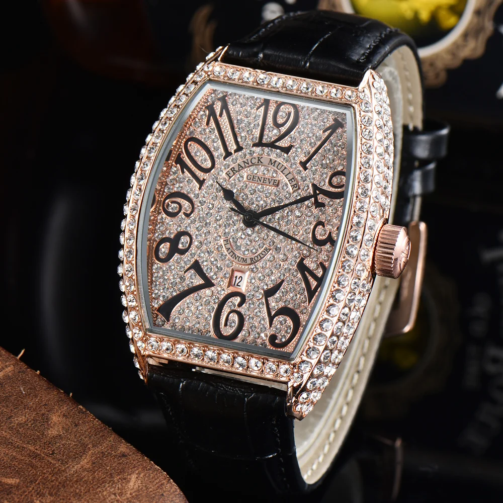 Top Quality FRANCK MULLER Brand Geneva Watches For Mens High Quality Full Diamond WristWatch Business AAA+ Male Clocks