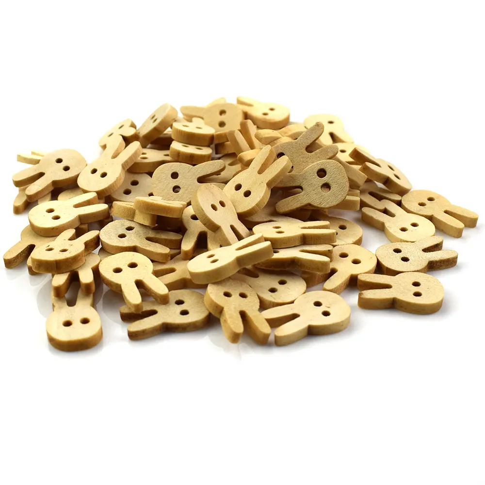 50PCS Rabbit Wooden Buttons Cute Natural Color Sewing Clothes Button Scrapbooking Garment DIY Apparel Accessories