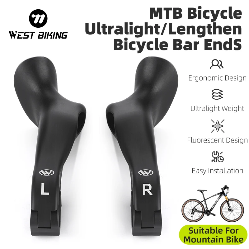 WEST BIKING MTB Handle Bar Ends Ergonomic 22.2mm Universal Moutain Bike Ultralight Nylon Fiber Cycling Small Auxiliary Handlebar