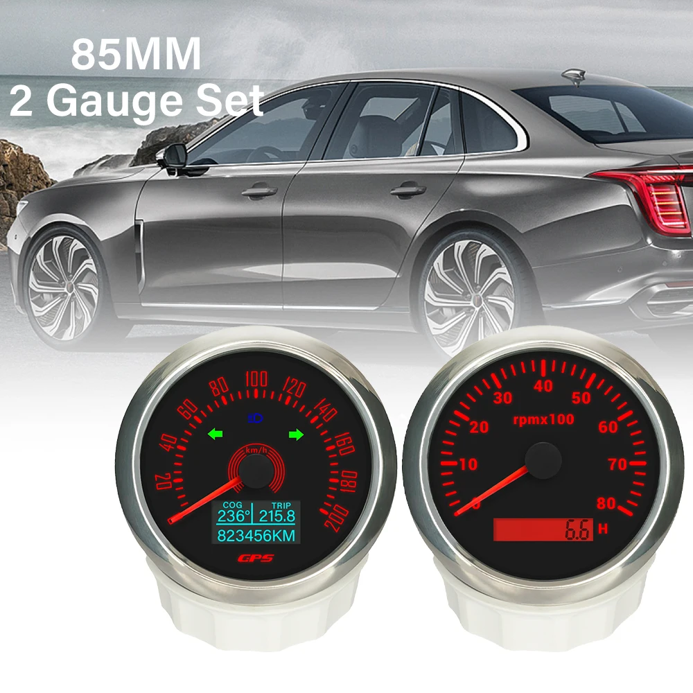 

ELING Waterproof 85mm GPS Speedometer 0-200km/h + 0-8000RPM Tachometer with 7 Colors Backlight for Yacht Motorcycle Universal