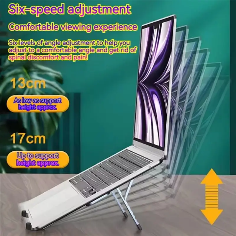 Metal Mini Foldable Laptop Stand Portable For 10-17 Inch Adjusting Angle Notebook Holder Ideal Sliver