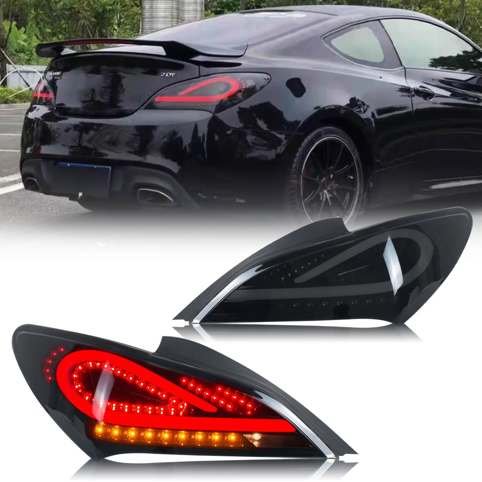 

LED Tail Lights Assembly for Hyundai Genesis Coupe 2010-2016 Black GT Sequential Turn Signal Trunk Rear Brake Lamps Assembly