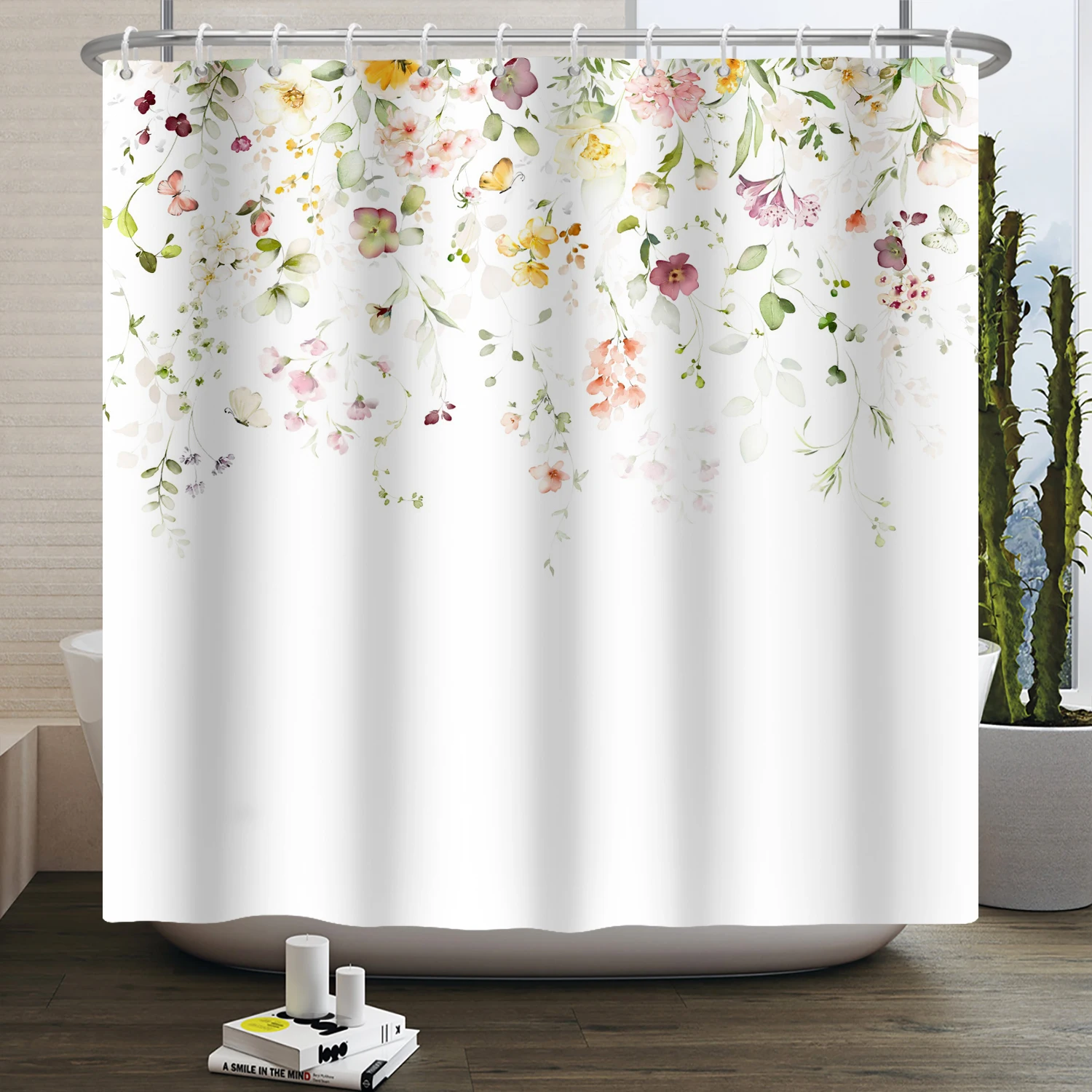 Floral Shower Curtain for Bathroom Vintage Flower Butterfly Waterproof Fabric Boho Bathtub Bathroom Curtain With Hooks 180x240