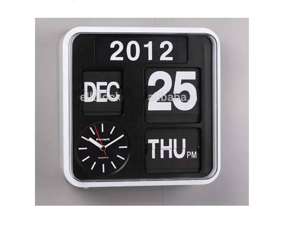 Modern Page Turning Desk Table Flip Clock Square Plastic Multifunction Auto Flip Calendar Wall Clock