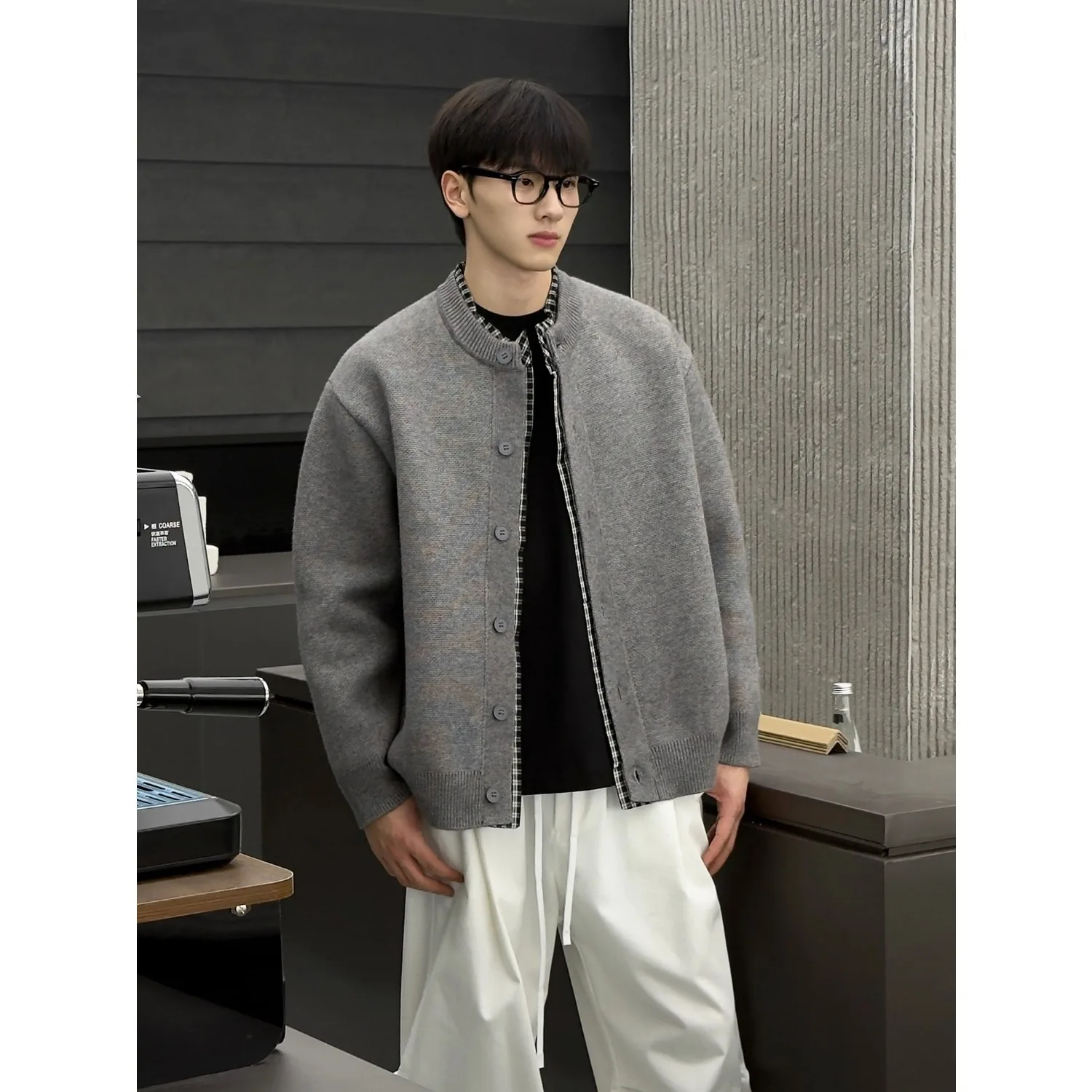 Autumn Winter American Style New Fashion Men Long Sleeve Spliced Plaid Breasted Casual Trendy Daily Knitted Cardigans Male Coats