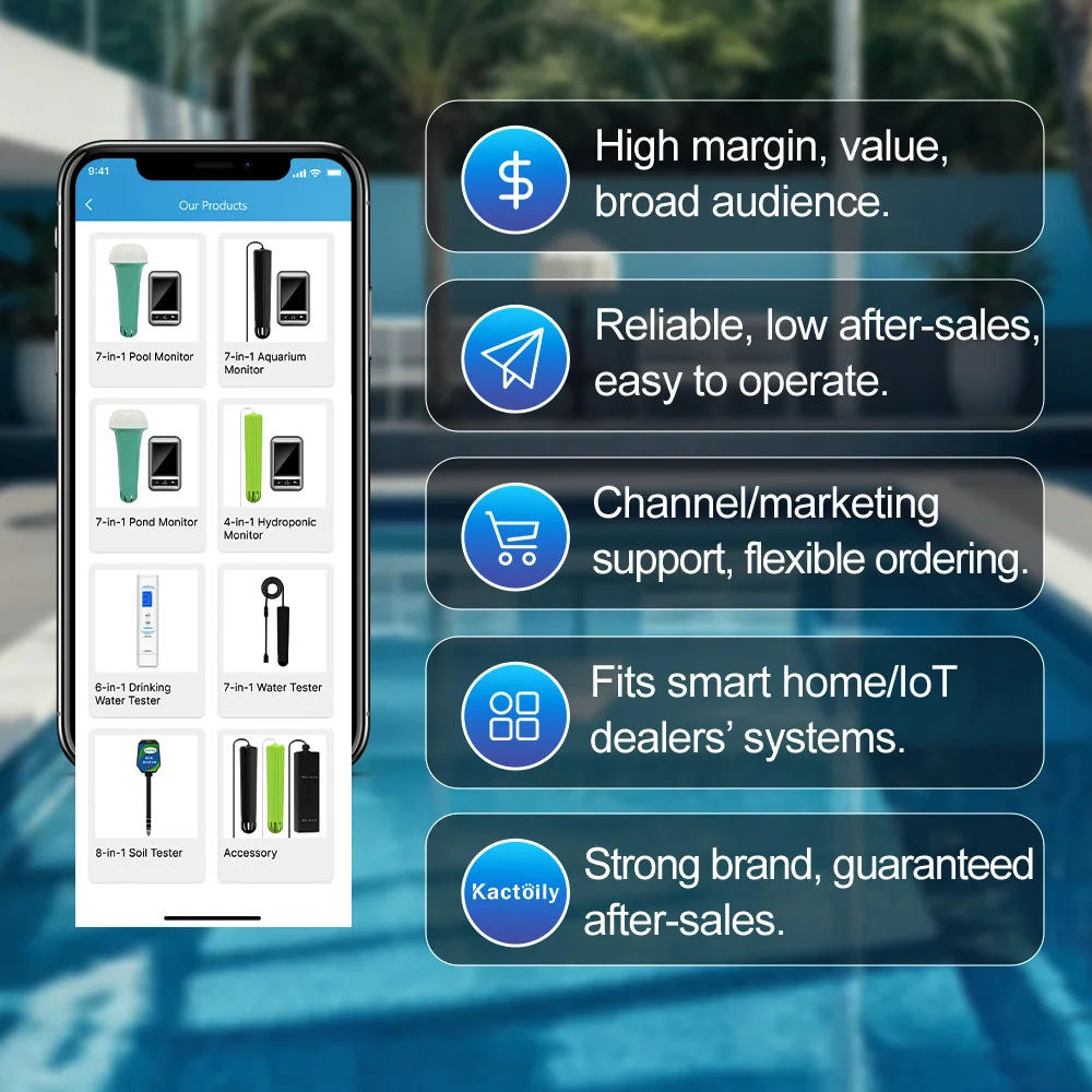 7-in-1 Smart Pool Online Wifi Digital PH/TDS/EC/ORP/Salinity/Chlorine/Temp Meter for Pond Hot Spring OEM
