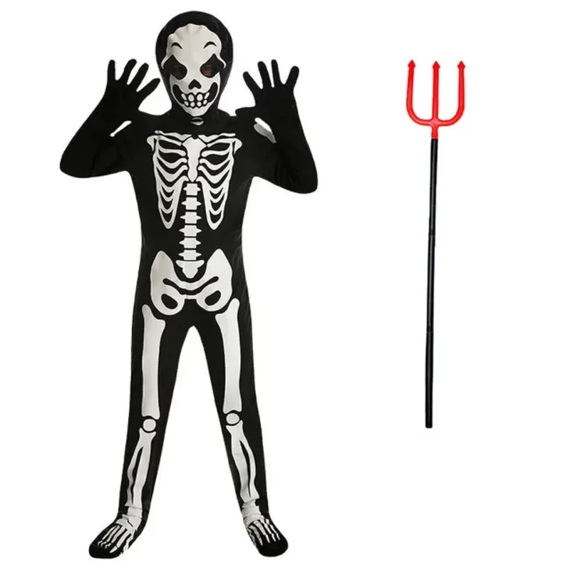 Kids Skelet Kostuum Jongens Meisjes Glow In The Dark Reflecterende Enge Botten Bodysuit Halloween Kostuums