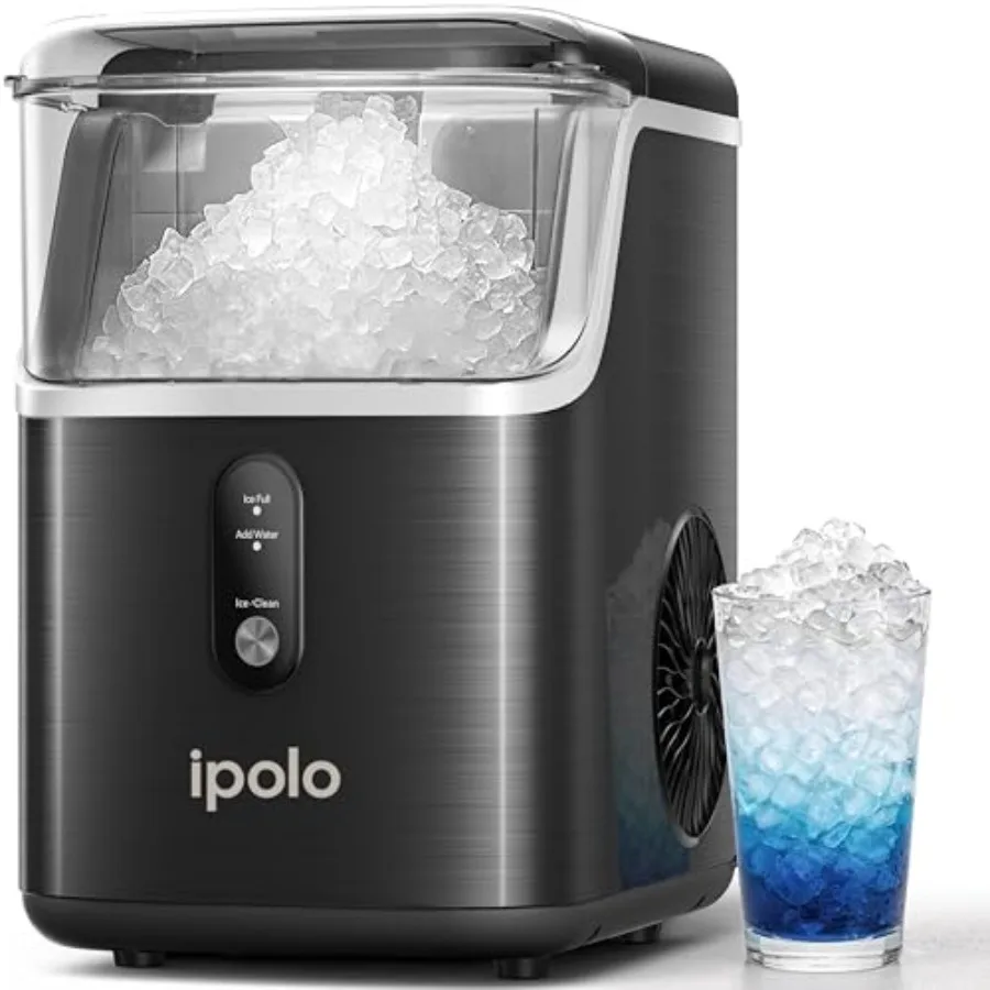 

Льдогенератор Nugget Ice Maker Countertop, 33 фунта/день, самоочищающийся, из черной нержавеющей стали, для мягкого жевательного льда, для дома, кухни, автофургона, офиса