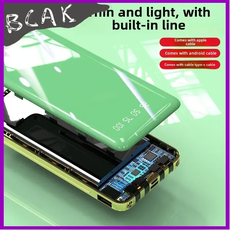 Quality Thin and Light New Creative Large-capacity Electroplating with Own Cable Power Bank 20000mAh BCAK Portable Mobile Power