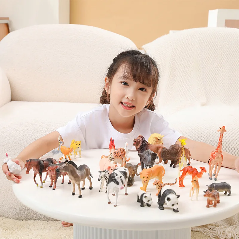 Realistic Animal Figure Toy Early Education Set - Baby Plant Recognition Kit Lion Tiger Elephant Panda Giraffe Animal Figure Toy