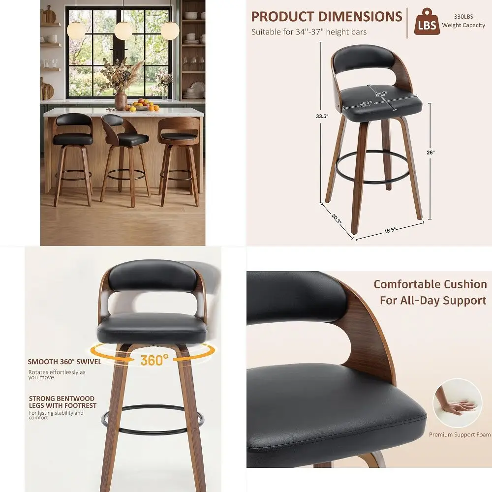 

Leather Swivel Bar Stool Adjustable Airlift Counter Height Bar Stool Kitchen Dining Cafe Hydraulic Bar Chair with Padded BackGo