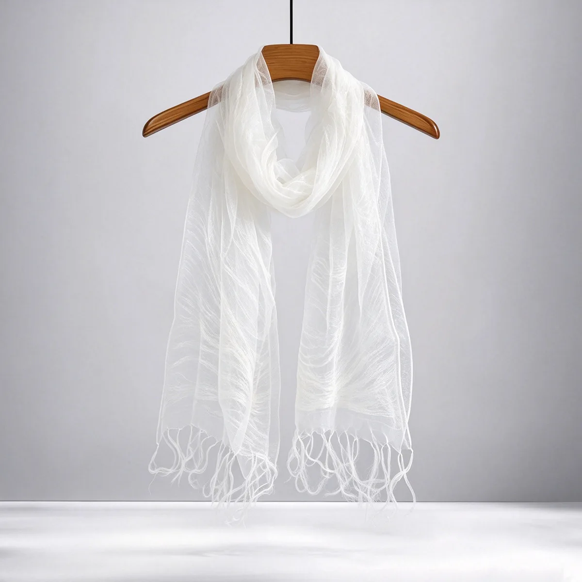 2026 Women's White Silk Scarf with Tassels Long Shawl Wrap 100% Nature Silk Breathable Neck Scarves for Beach Wedding Travel