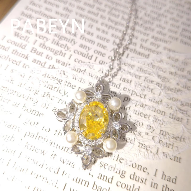 925 Sterling Silver Fashion Luxury Ice Flower Cut Oval Zircon Pearl Pendant Necklace Birthday Party Anniversary Gift