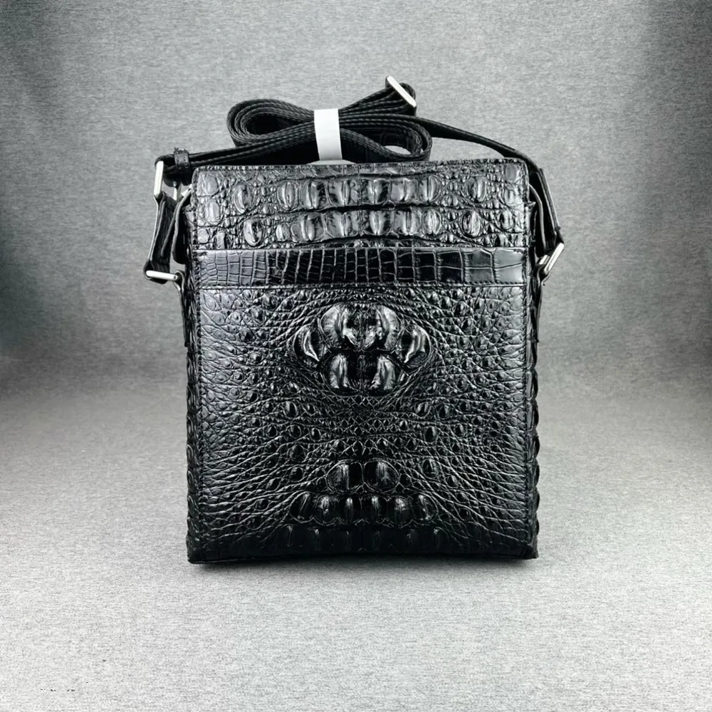 Authentic crocodile leather zipper men's cross-body bag real crocodile leather fashion men's one-shoulder mail bag