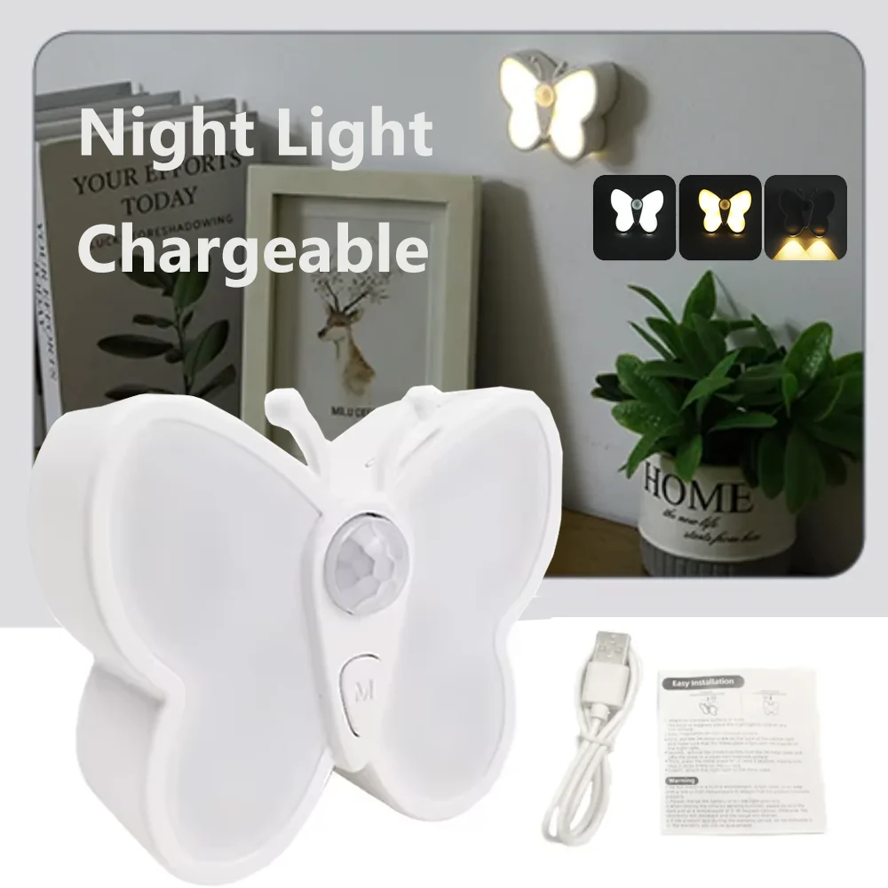 

Under Cabinet Night Light Rechargeable Butterfly Sensor LED Lamp 3000K-6000K Dimming Closet Wardrobe Stair Bedroom Kitchen Decor