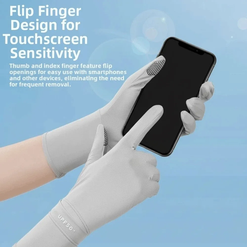 

Breathable Women Sunscreen Gloves Thin Silicone Anti Slip Ice Silk Riding Gloves Solid Color Sun Protection