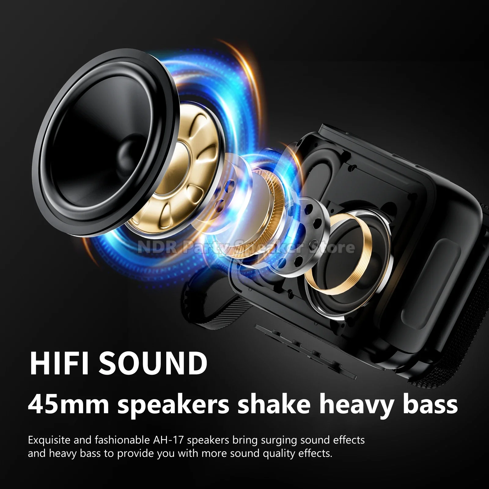 AH-17 alto-falante portátil com bluetooth 5.4, tws verdadeiro estéreo sem fio ao ar livre ipx4 à prova dwaterproof água subwoofer pesado, para chuveiro