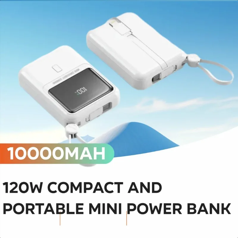 

120W Compact and Portable Mini Power Bank with Built-in Cable and Super Fast Charging 10000mAh Mobile Powe