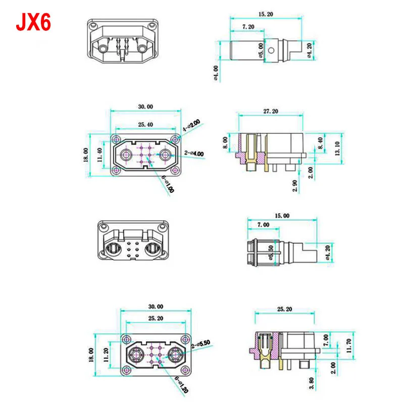 2 paia fai da te JX6 Servo connettore ad alta corrente 6 + 2 Pin placcato oro maschio femmina spina per VTOL modello Turbojet aereo Drone auto barca