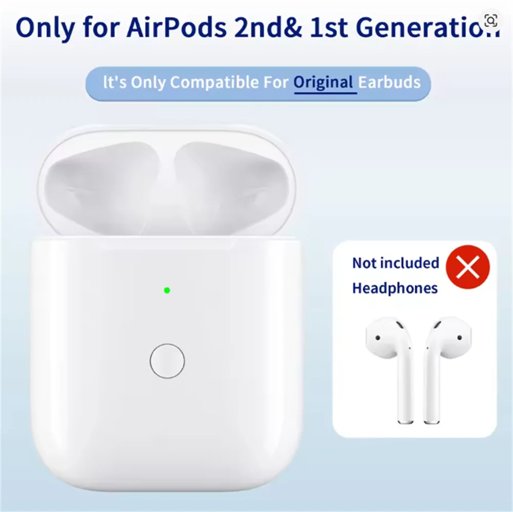 Casing Pengisi Daya Nirkabel untuk AirPods 1st 2 & 2nd - Kotak Pengisi Daya 550MAh dengan Tombol Sinkronisasi Bluetooth, untuk IOS/ ​ Port Tipe-C, Tanpa earbud