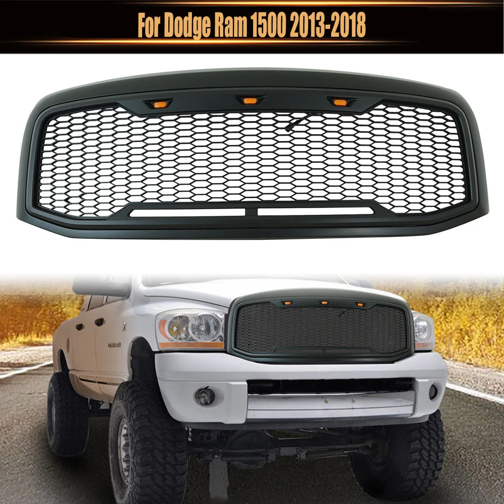 

For Dodge Ram 1500 2013-2018 Car Raptor Style Replacement Front Grill Mesh Grille Hood Bumper Grille with LED Light Accessories