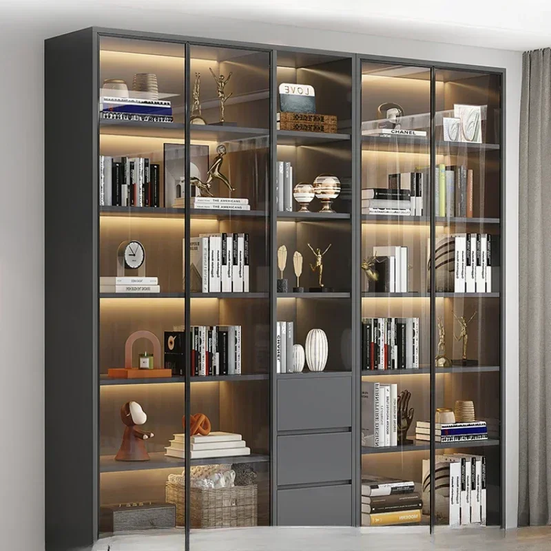Glass Library Magazine Bookcases Storage Nordic Cabinet Shelves Display Bookcases Wood Bedroom Home Furniture