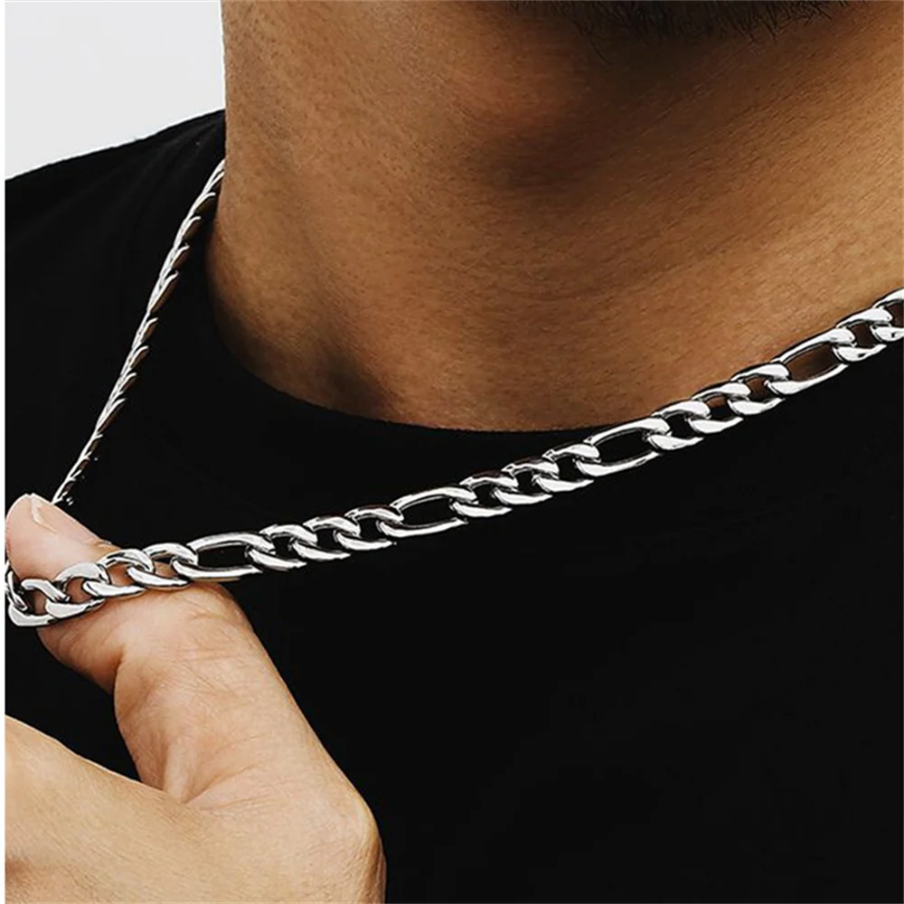 5 mm Edelstahl Figaro-Kettenhalskette für Männer, silberfarben, einfache Kettenhalskette für Frauen, Hip-Hop-Schmuck, Party-Accessoires – Detail 2