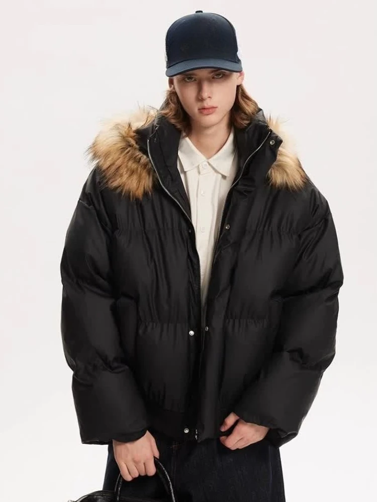 

Свободное пальто с меховым воротником, съемная шапка, куртка с капюшоном и меховым воротником, мужская зимняя парка с капюшоном в американском стиле ретро, повседневная верхняя одежда, зимняя