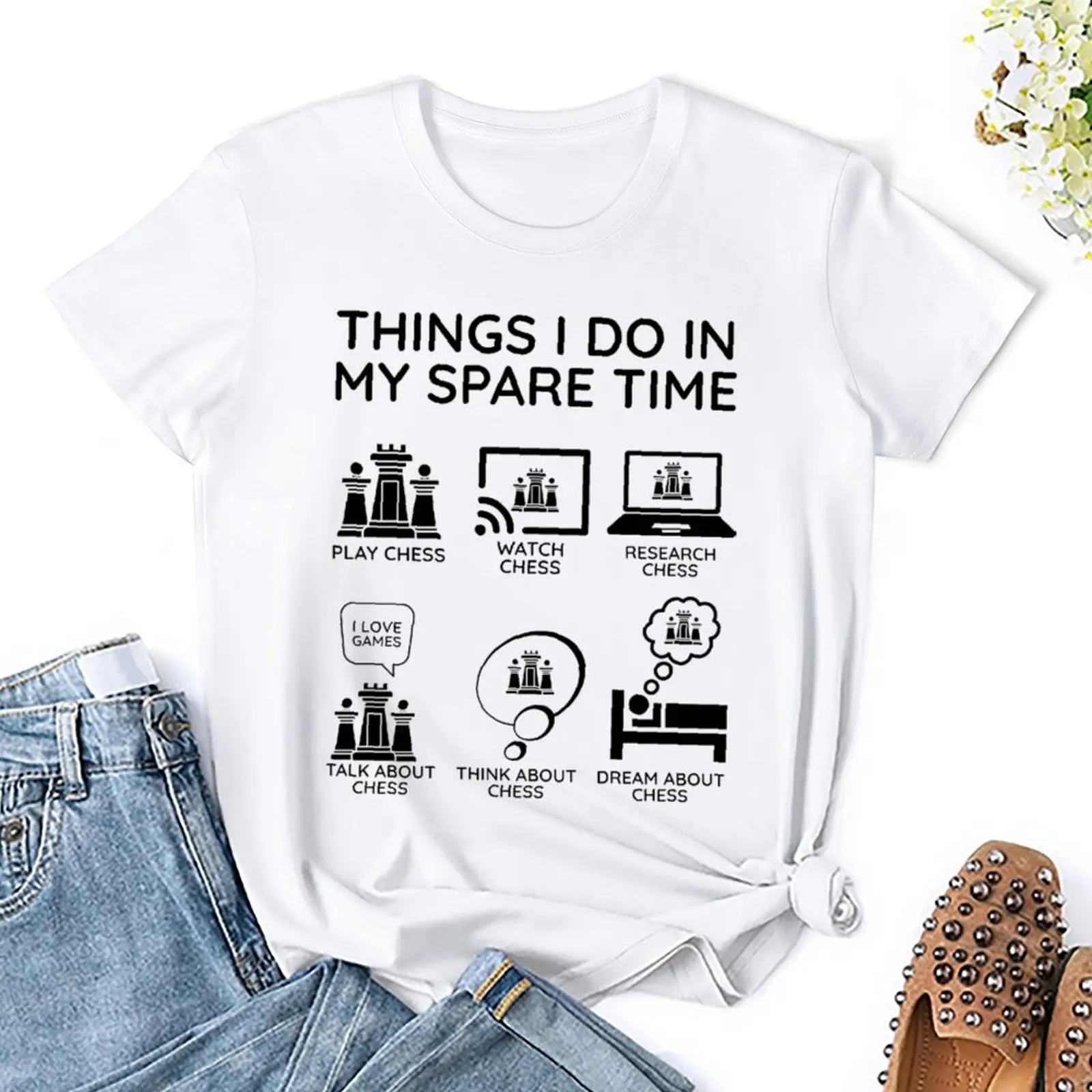 Things I Do In My Spare Time Chess Player  (3) Tees Casual Graphic T-shirt Fresh  Sport   Home