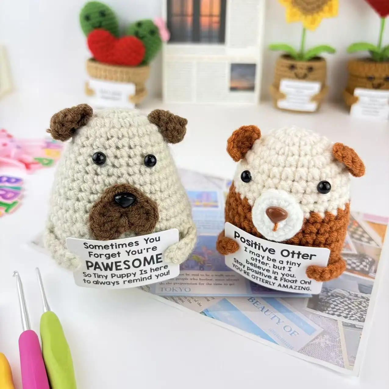 Crochet Positive Energy Dolls Mini Pocket Hug for Graduation Gifts Finished Handwoven Knitted Potatoes Desktop Decor Ornaments
