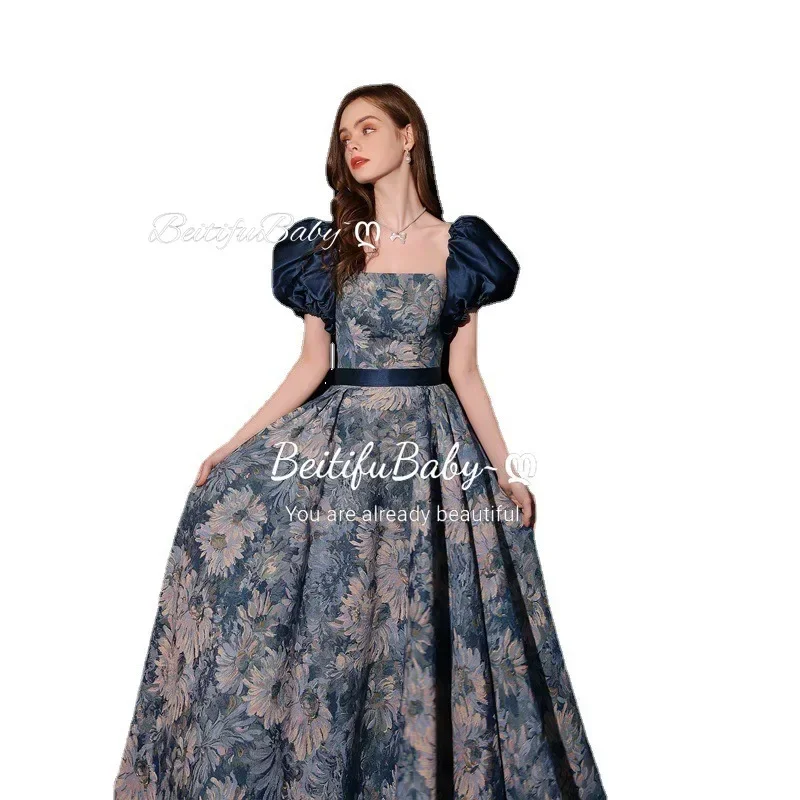 BeitifuBaby Gothic Women's Evening Dress Palace Style Bubble Sleeve Off The Shoulder Vintage Banquet Ball Party Dress for Women