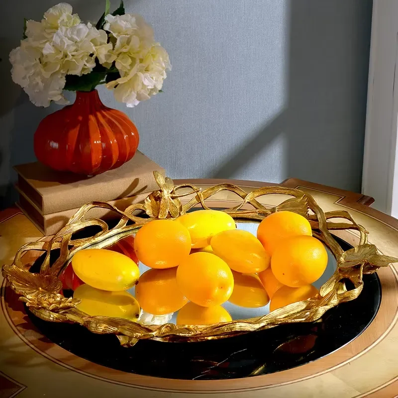 Luxury European Brass Angel Fruit Plate Crystal Jewelry Tray American Living Room Home Decoration Coffee Table Ornament