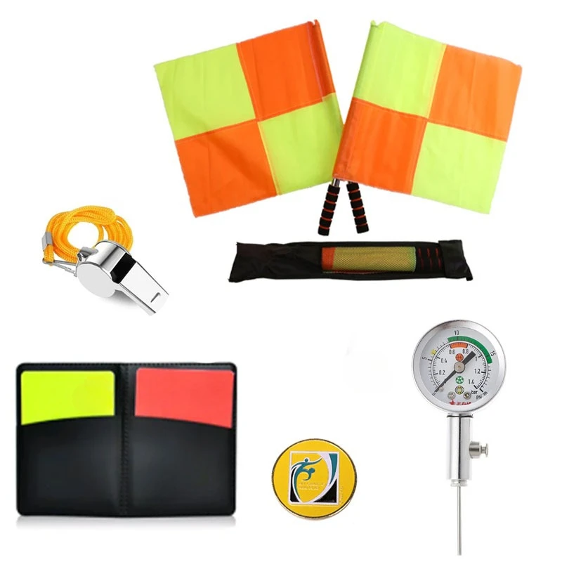 

Soccer Referee Flag Coin Cards Whistle Set Professional Football Red Card And Yellow Card Kit Sport Training Useful Referee Tool