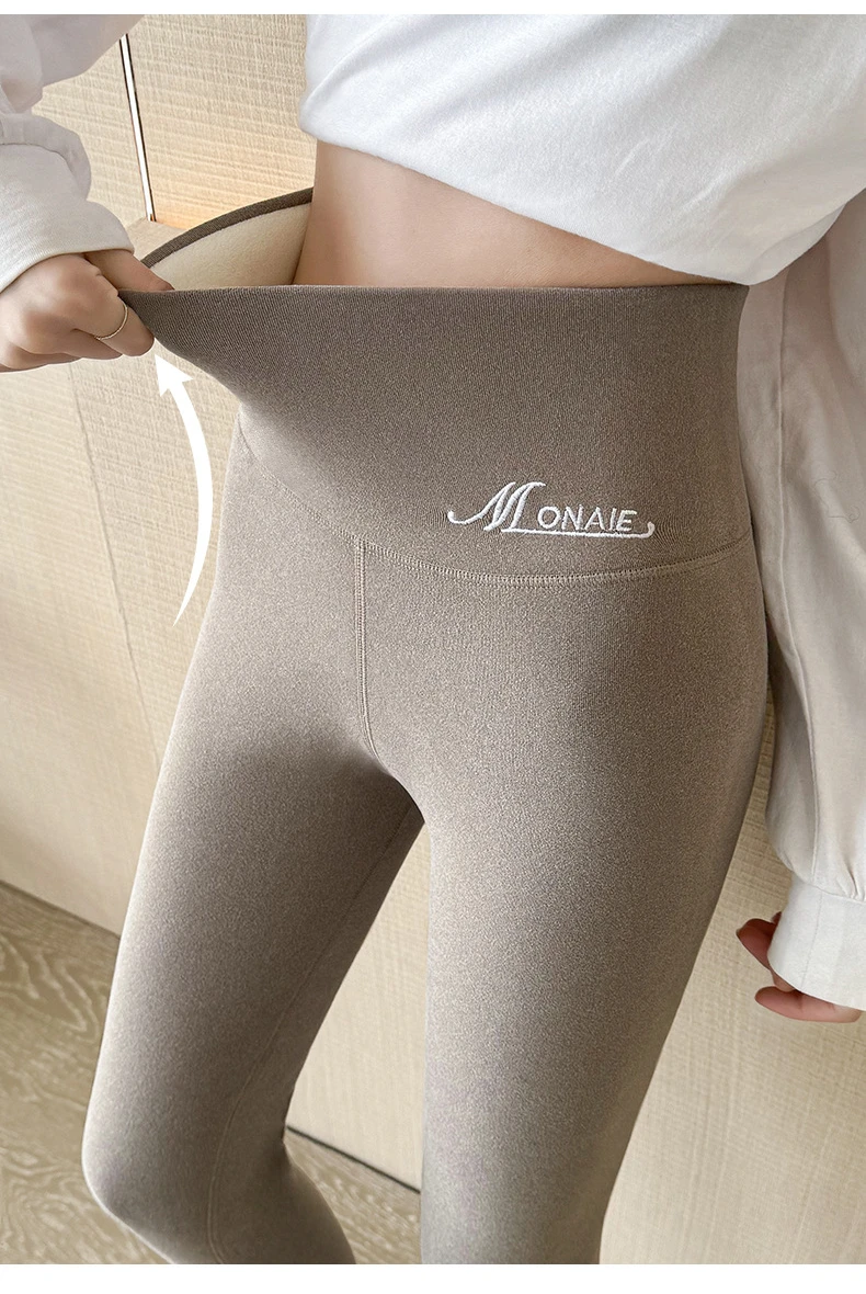 Winter-Kaschmir-Leggings für Damen, solide warme Leggings, hohe Taille, schlanke, dehnbare Hose, große Größe, Hinzufügen von Samt und Verdickungshosen – Detail 7