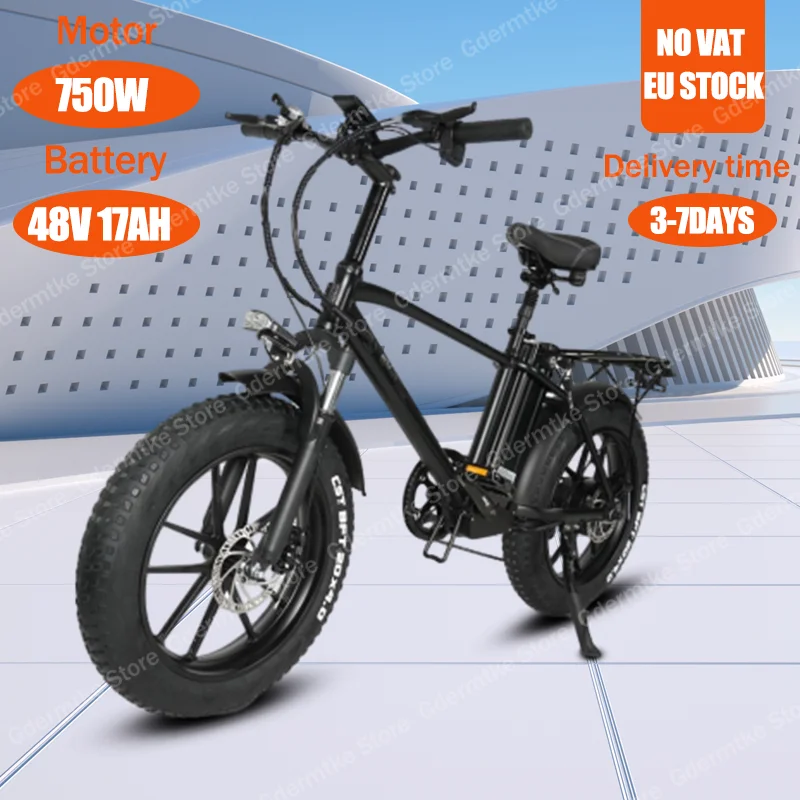 Electric Bicycle 750W Powerful Motor 48V17Ah Battery Ebike Adult Mountain 20*4.0 Inch Fat Tire 40-45km/h Max Speed Electric Bike