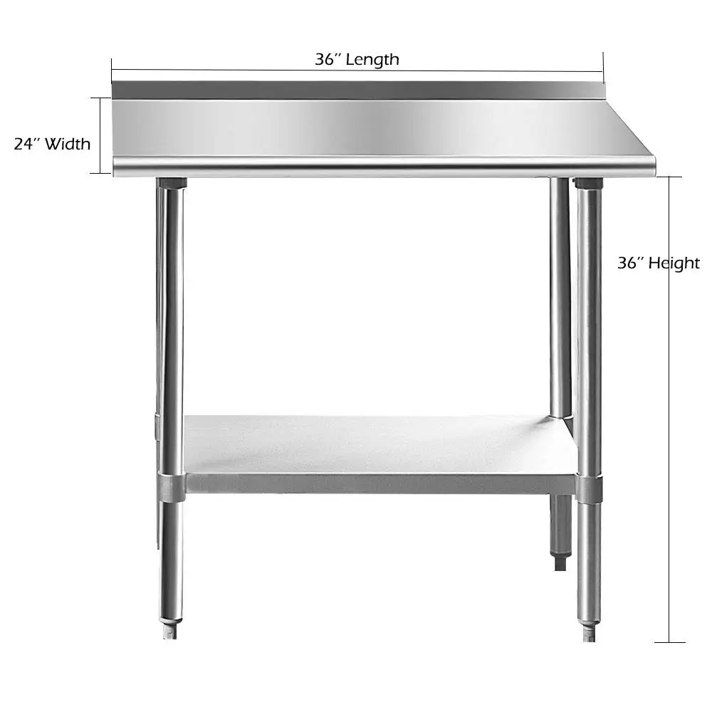 Hally Stainless Steel Table For Prep & Work 24 X 36 Inches, Commercial Heavy Duty Table With Undershelf And Backsplash For