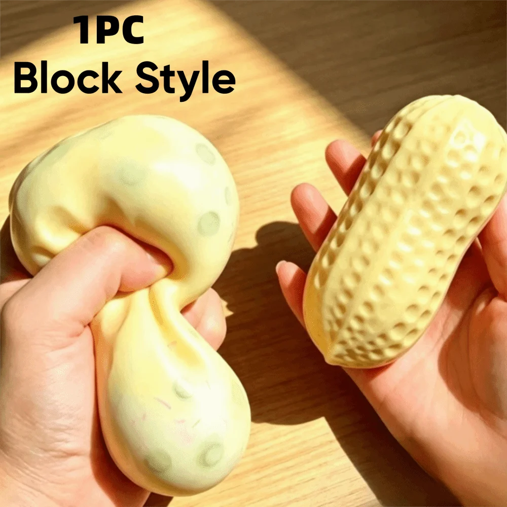 TPR Peanut Squeeze Toy Squeaky Peanut Shaped Peanut Stress Toy Slow Rebound Building Block Style Sensory Fidget Toy Sensory Play