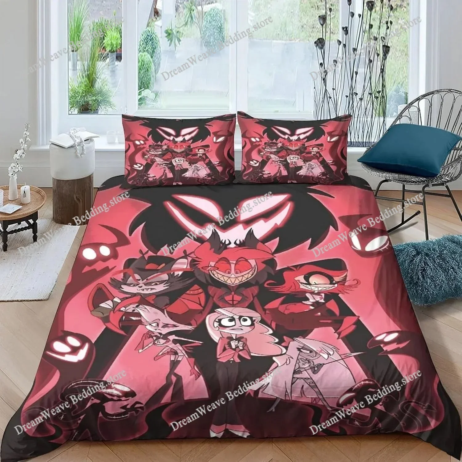Hazbined Hotel Duvet Cover Set Cartoon Charlie Vaggie Alastor AD Quilt Cover Pillowcase Set Bedding Set Full Queen King SizeFQH