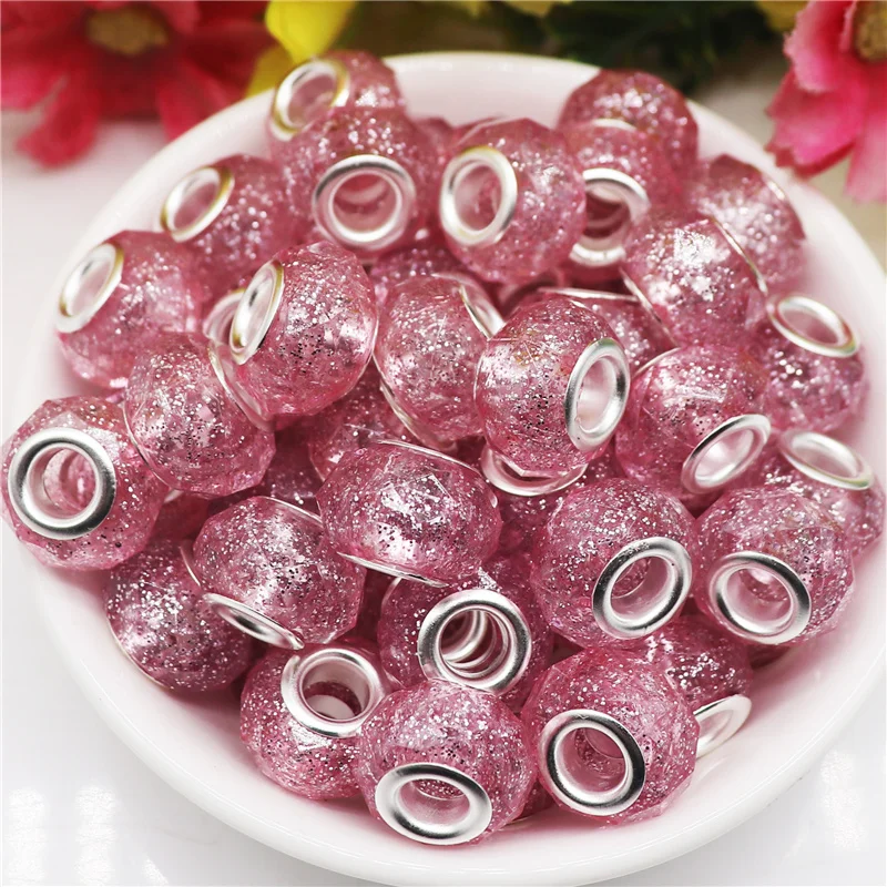 10Pcs/Lot New Color Powder 14mm Cut Faceted 5mm Large Hole Beads Charms Fit Bracelet Necklace Jewelry Shoelace Beads Hair Beads