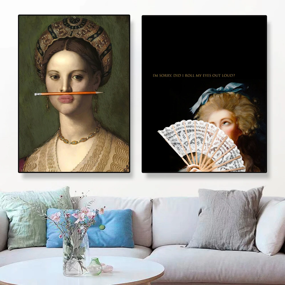 Funny Altered Art Portrait Prints Surreal Art Altered Oil Painting Poster Graffiti Urban Vintage Art Picture Living Room Decor