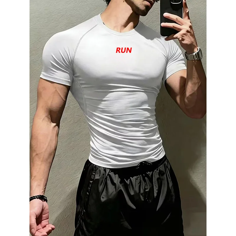 Men's Quick Dry Short Sleeve Gym Running Moisture Wicking Round Neck T-Shirt Training Exercise Gym Sport Shirt Tops Lightweight