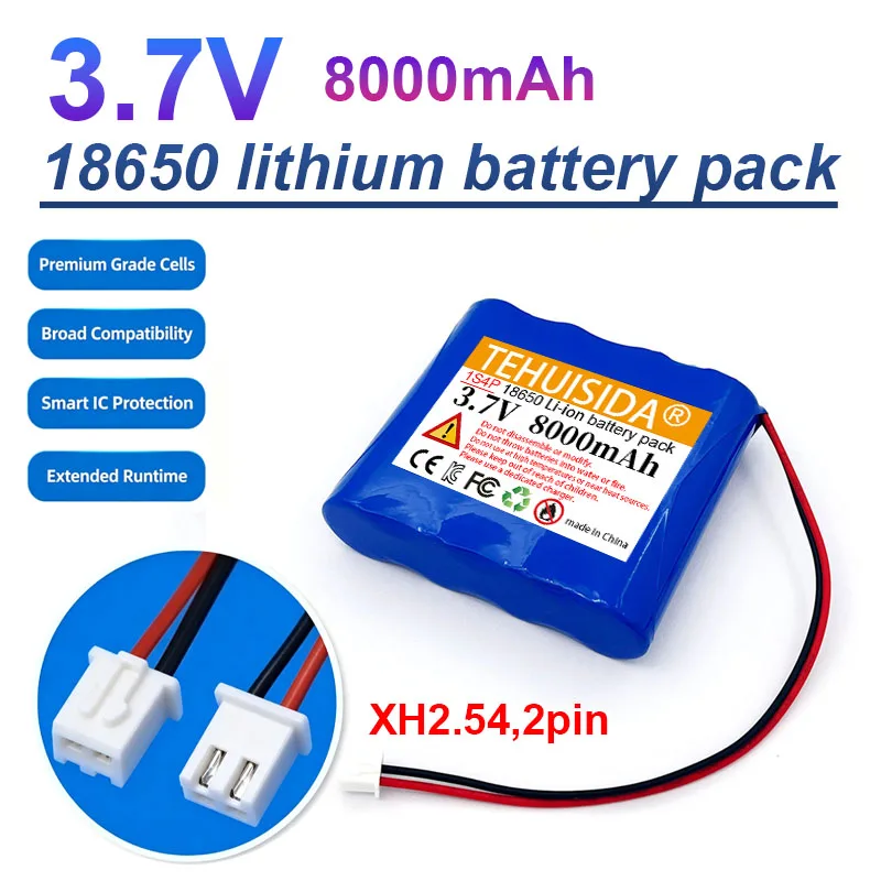 New 18650 3.7V 8000mAh 4P Battery Pack Li-Ion Toy Beauty Smart Device Sweeping Robot Detector SM XH2.54 Plug Built-in BMS