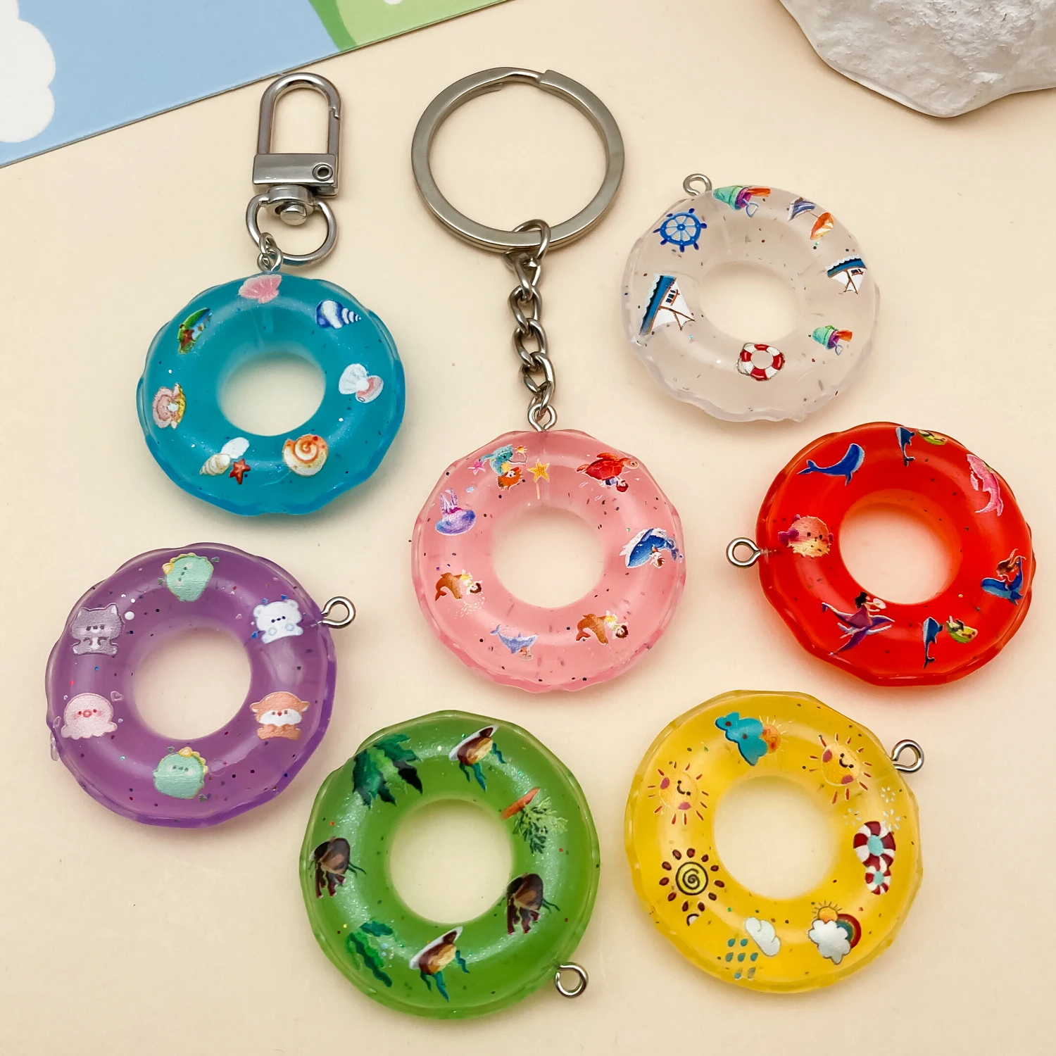 10pcs/lot Resin Summer Beach Swimming Ring Earring Charms Diy Findings Keychain Necklace Pendants Jewelry Making Accessories