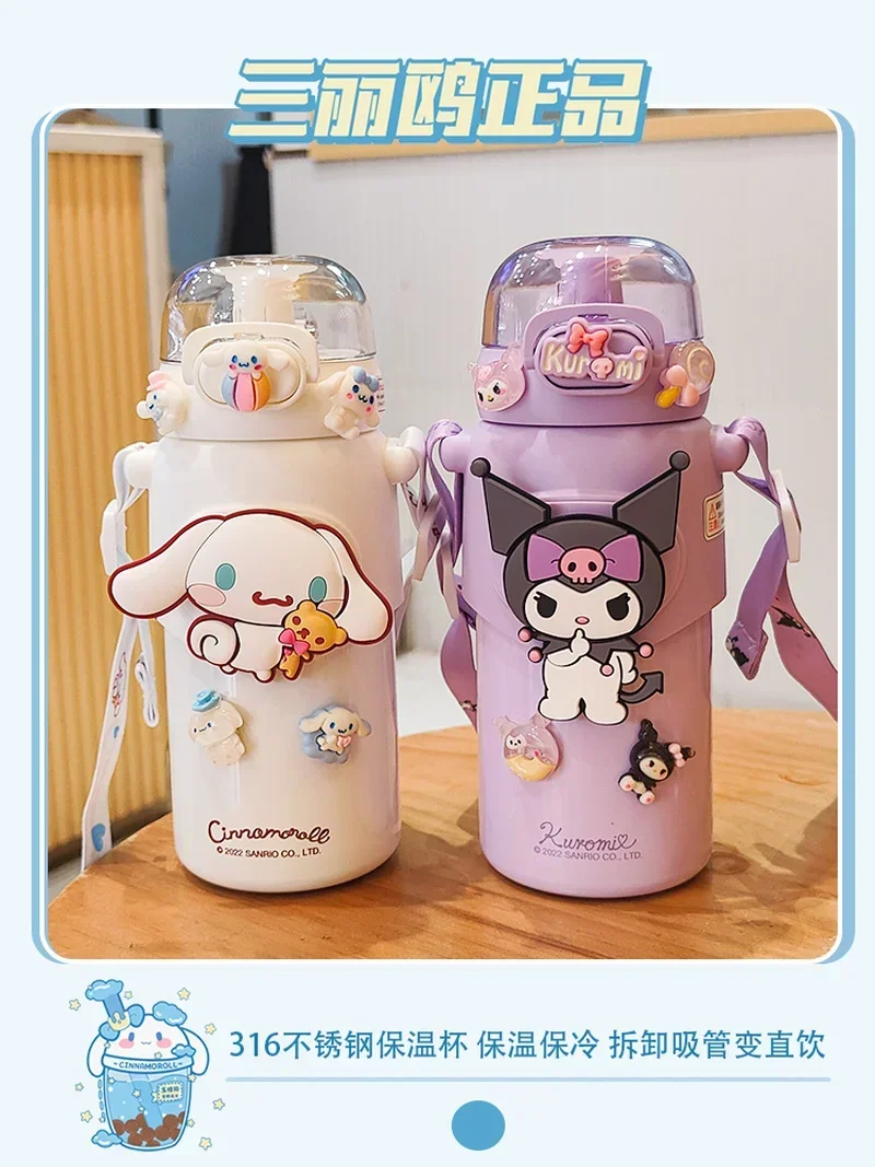 

Sanrio Anime Kawaii Cinnamoroll Kulomi Melody Cartoon Girlheart Portable Thermos Cup Student Children's Straw Cup Birthday Gift