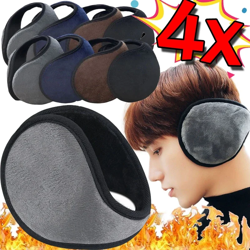 4 BH earmuff hangat tebal pria wanita, penutup telinga perlindungan mewah penutup telinga bersepeda bulu domba tahan angin musim dingin