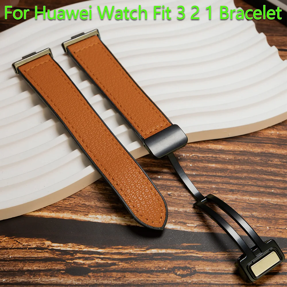 Silicone+Leather Strap For Huawei Watch Fit 3 Magnetic Bracelet Loop Watchband Strap For Huawei Watch Fit 3 Smartwatch Wristband