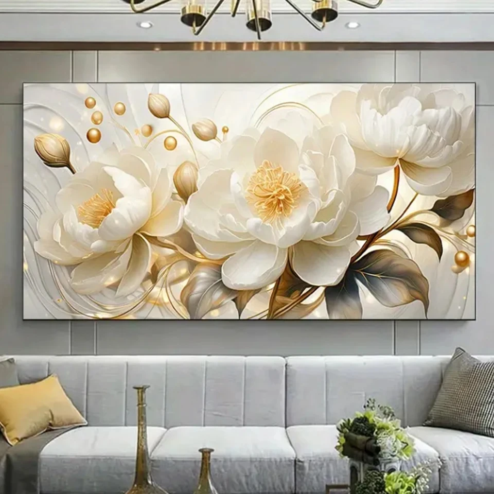 

Красивые белые цветы магнолии Diy Diamond Art Полный квадратный круглый алмазный живопись растение украшение для дома и гостиной ﻿