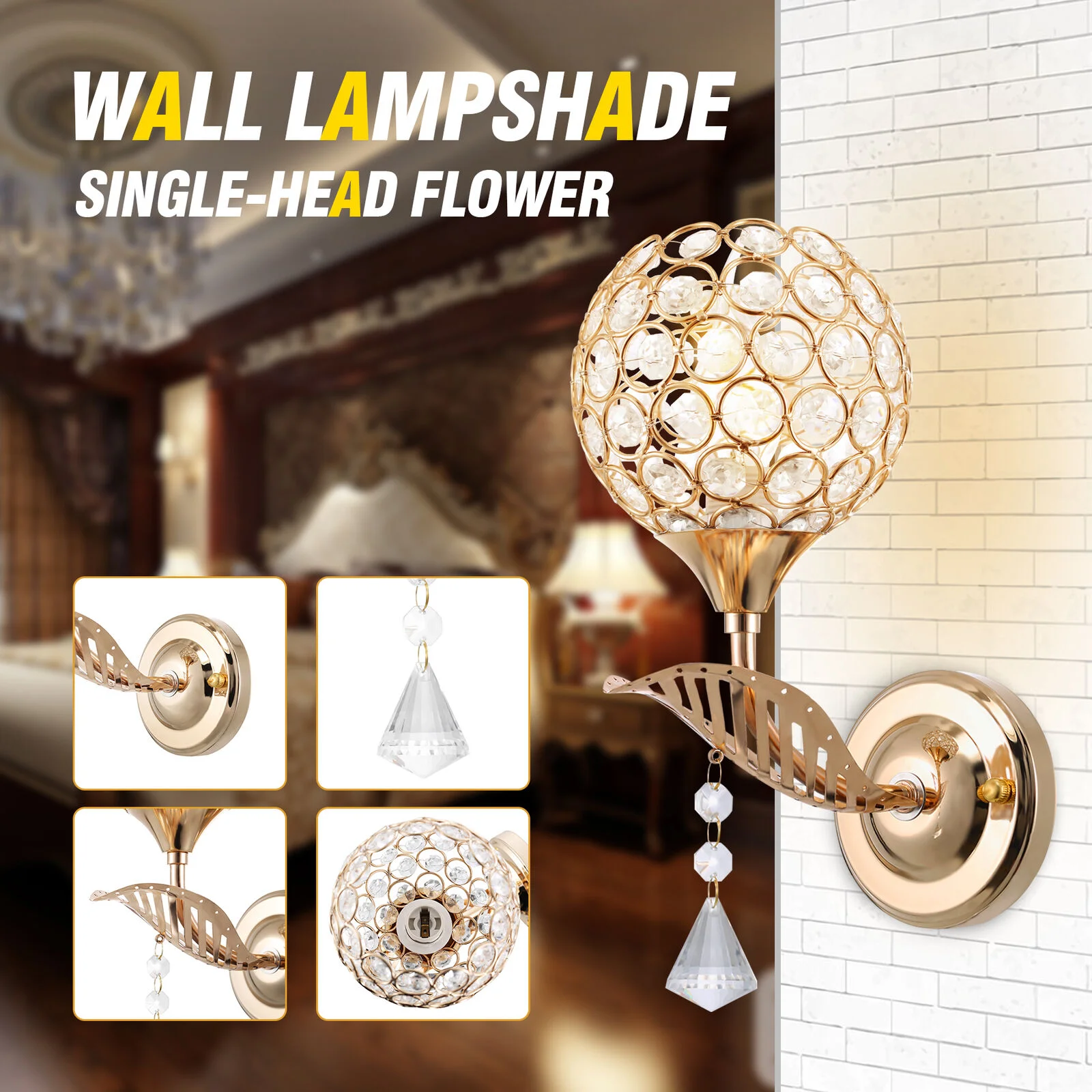 Modern Crystal Wall Lamps LED Hallway Bedroom Lights Wall Lamp Gold Indoor Wall Lighting K9 Crystal Glass Entry Home Decor