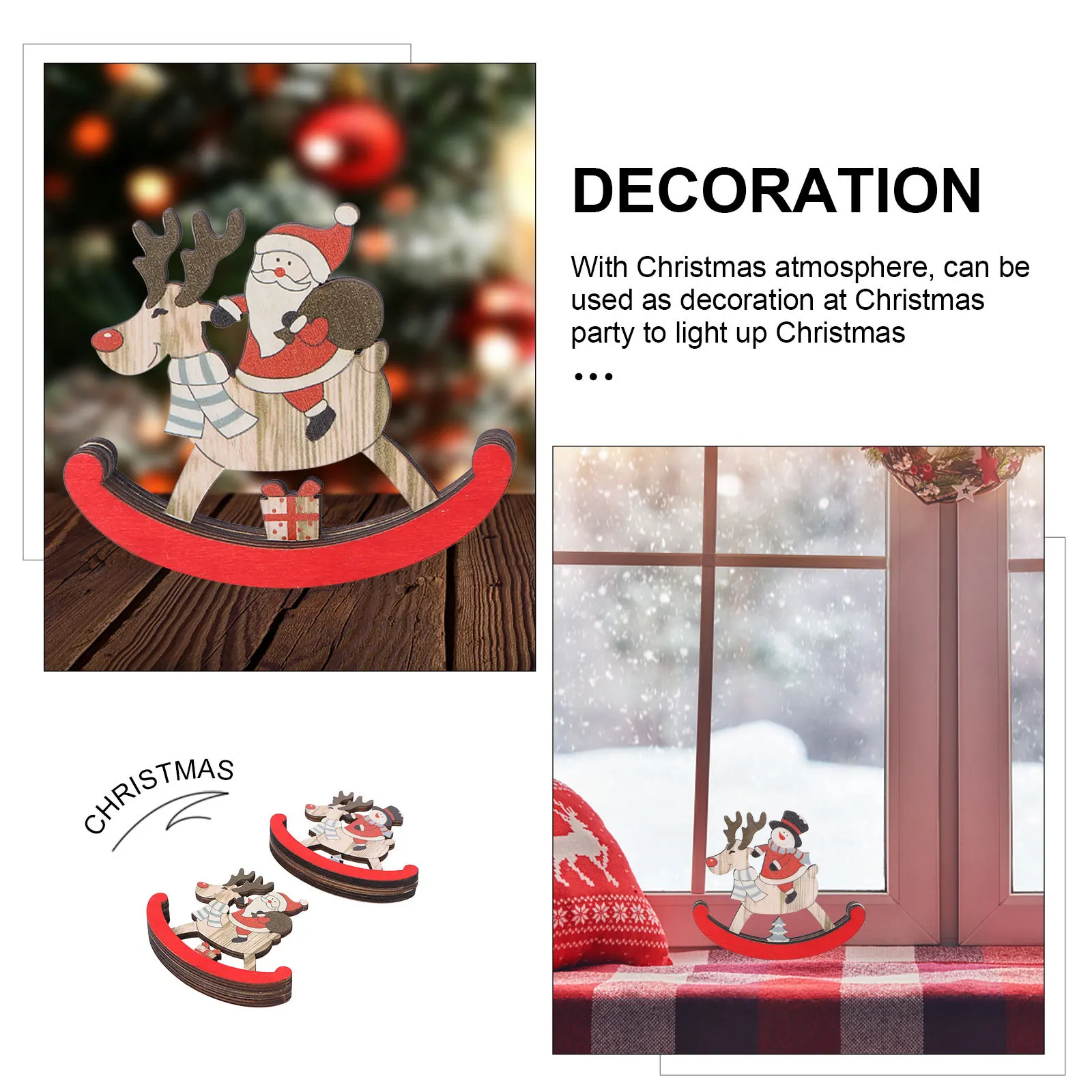 

2Pcs Christmas Rocking Horse Wooden Desktop Ornament Snowman Santa Claus Christmas Party Room Decoration Xmas Accessory